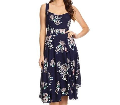 Navy Blue Floral Dress Rayon Floral Dress Sweetheart