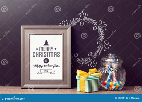 Christmas Poster Mock Up Template With Candy Jar Over Chalkboard