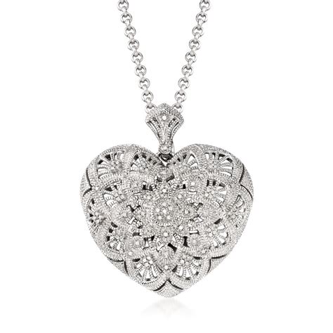 25 Ct Tw Diamond Filigree Heart Pendant Necklace In Sterling Silver