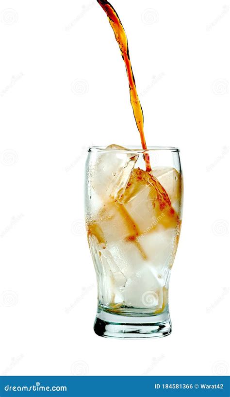 Cola Water And Ice Cubes In Glass Transparent Isolated On White