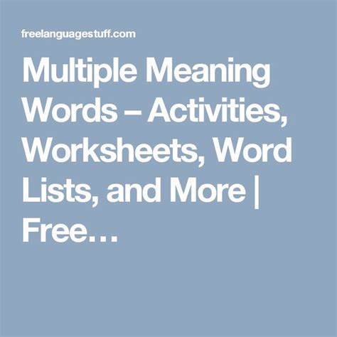Multiple Meaning Words Activities Worksheets Word Lists And More