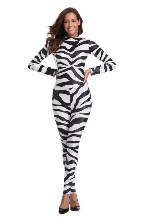 free shipping zebra jumpsuit women 3f1822 sexy halloween cowgirl print catsuit party fancy dress