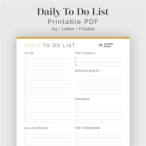 Daily To Do List Fillable Printable PDF Task Management