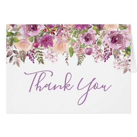 Purple Violet Lilac Floral Thank You Card Zazzle Thank You Flowers