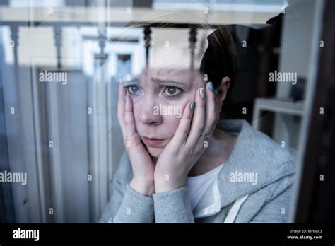 Young Beautiful Depressed Unhappy Caucasian Woman Looking Worried And