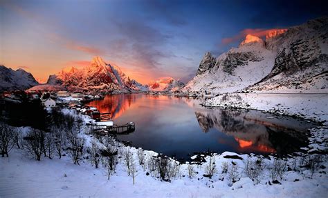 Sfondi Paesaggio Tramonto Lago Riflessione La Neve Inverno Alba