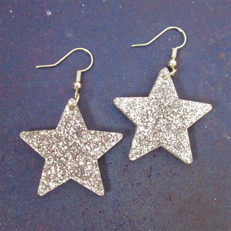 Silver Glitter Or Shining Gold Star Big Dangle Earrings ⋆ Its Just So You