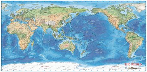 Physical World Wall Map Large Pacific Centered Wall Map Global Images