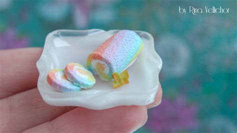 Miniature Rainbow Watercolor Polymer Clay Cake Roll 💙💜💙 Polymer Clay