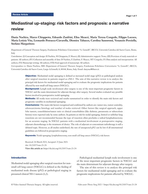 Pdf Mediastinal Up Staging Risk Factors And Prognosis A Narrative