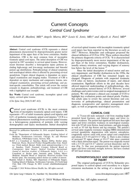 Ccs Current Concepts 2k18 Pdf Spinal Cord Injury Surgery