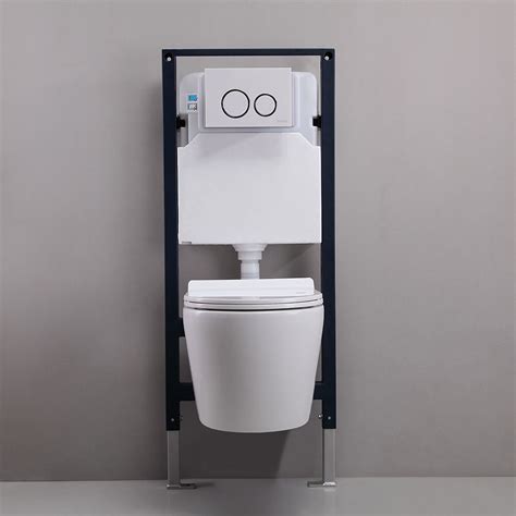 Modern Gpf Dual Flush Elongated Wall Hung Toilet With In Wall Tank And Carrier System In