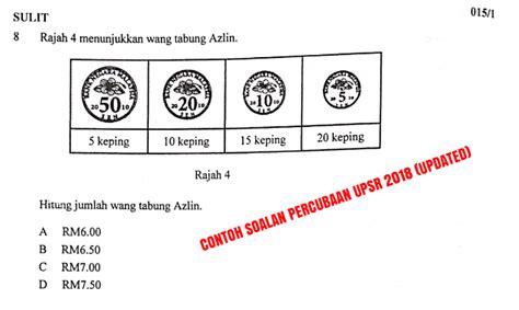 Koleksi Soalan Percubaan UPSR 2018 Beserta Skema Jawapan