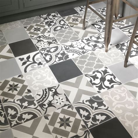 Capietra Cement Encaustic Patchwork Grey Pattern Tile Flooring From