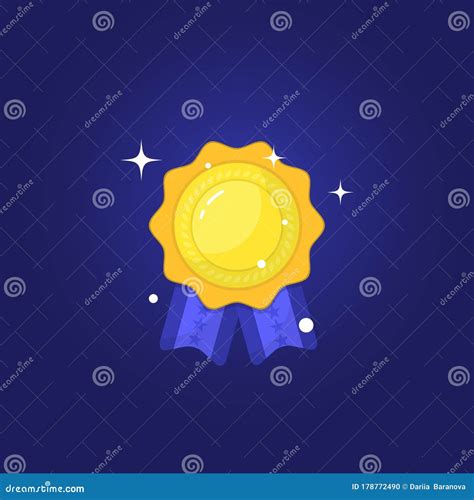 Golden Medal With Ribbon First Place Winner Award Vector Stock Vector