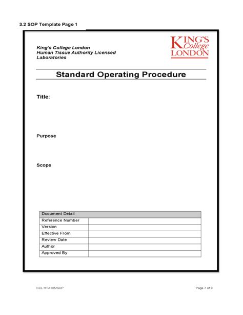 Standard Operating Procedure Kings College London Free Download