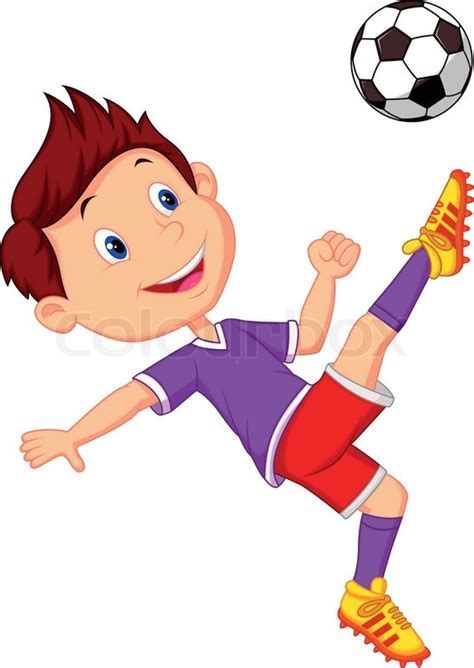 Vector Illustration Of Boy Cartoon Playing Football Vector Colourbox