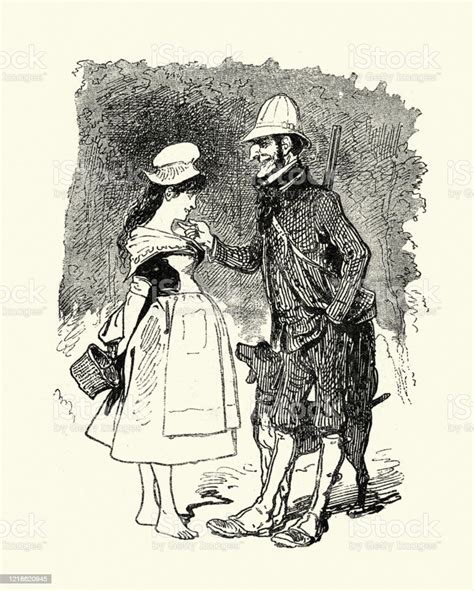 Mature Man Pesterng A Young Milk Maid Victorian 19th Century Stock