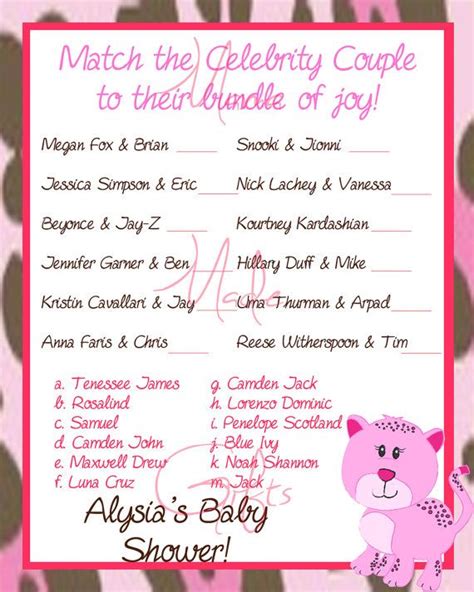 Printable Celebrity Couples Baby Shower Game