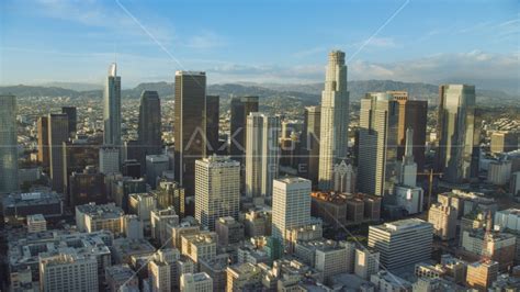 The Giant Skyscrapers Of Downtown Los Angeles California Aerial Stock