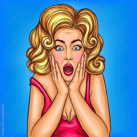 Vector Pop Art Pin Up Shocked Surprised Girl With Opened Mouth Adult