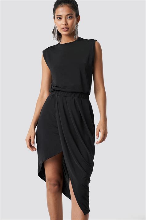 Draped Asymmetric Dress Black Na
