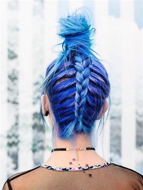 Blue Dye With Upside Down Braid Hairstyle By Zoelondondj Dyed Hair