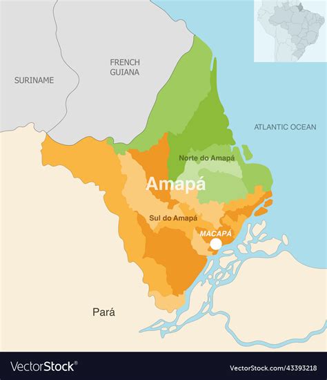 Brazil State Amapa Administrative Map Showing Vector Image