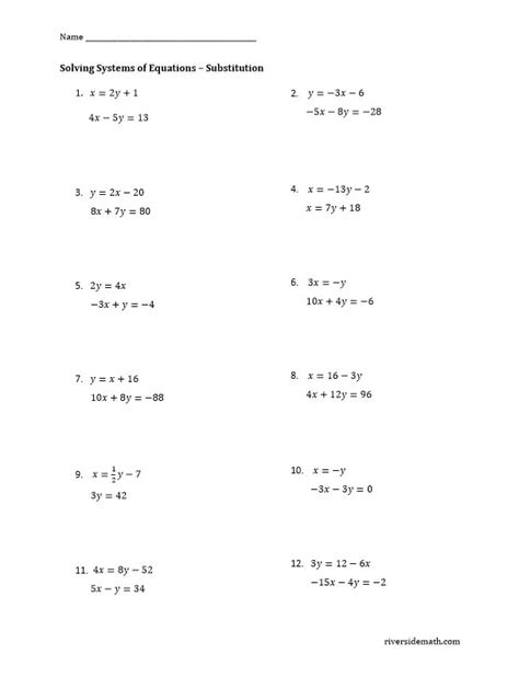 Systems Of Equations Printable Worksheets Tessshebaylo