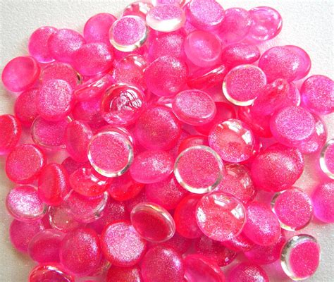 Sample Size 25 Glass Gems Cabochons Hot Pink Glitter