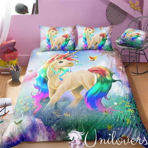 Rainbow Unicorn In Wonderland Bedding Set Unilovers Unicorn Bed Set