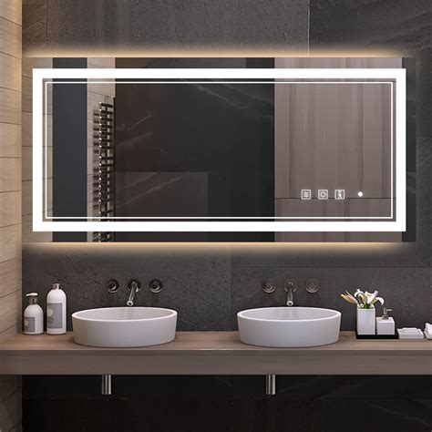 Gmhehly Led Bathroom Mirror With Lights 60x28 Inch Led Backlit Front Lighted Bathroom Smart