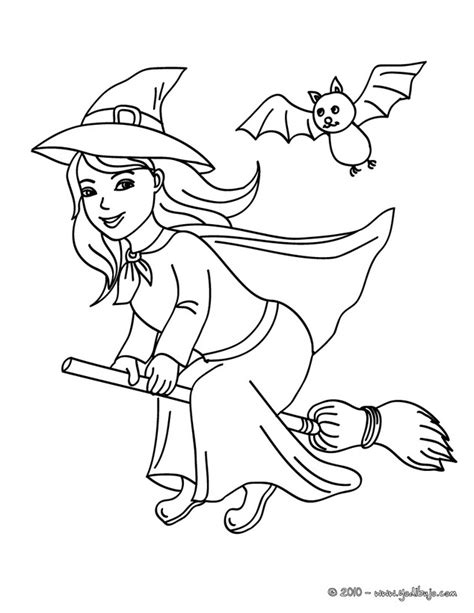 Brujahappy Witch Flying On Her Broom With Bats Hu K F Colorear