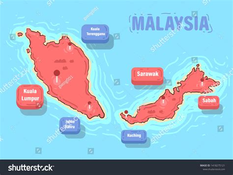 Malaysia Map And Landmarks Malaysia Map Vector Royalty Free Stock