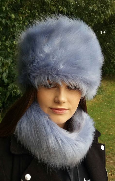Beautiful Cornflower Blue Faux Fur Hat With Cosy Polar Fleece Lining