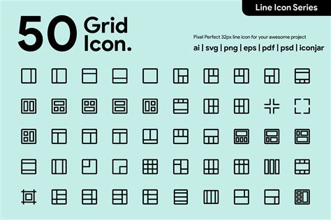 50 Grid Icon Line By Kawalanicon Thehungryjpeg