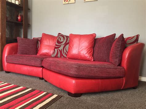 Dfs Red Leather And Fabric Designer Sofa Large 3 Seater And 2 Seater £100 Collection Only In