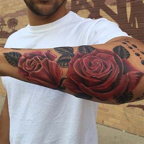 Wonderful Red Roses With Dark Grey Leaves Outer Forearm