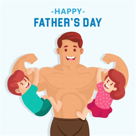 Feliz Día Del Padre Ilustración Súper Papá Con Su Hijo Y Su Hija