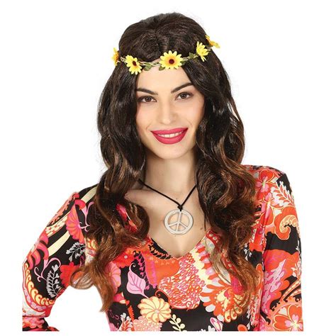 Hippie Wig With Flower Headband And Costumes Next Day Delivery