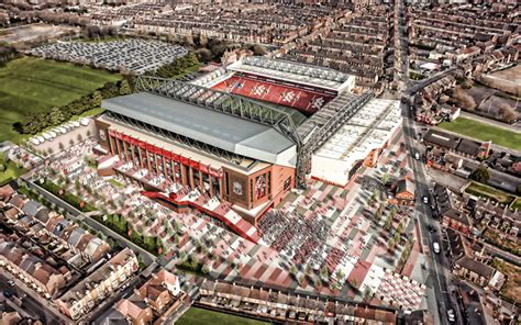 Download Wallpapers 4k Anfield Aerial View Liverpool Stadium