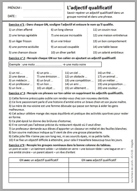 Cm Adjectif Qualificatif Exercices Gratuits Fiche Hot Sex Picture