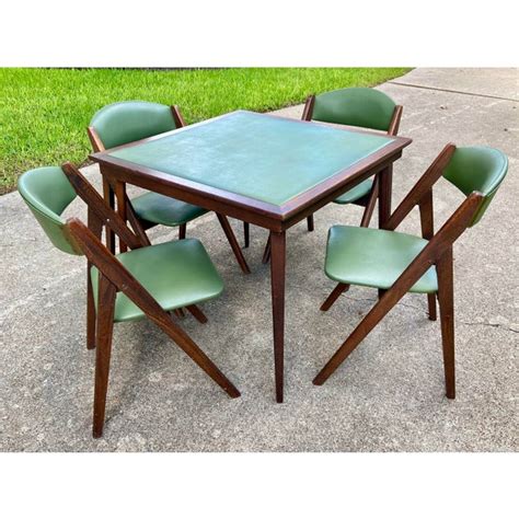 1960s Vintage Stakmore Mid Century Modern Folding Card Table Set With