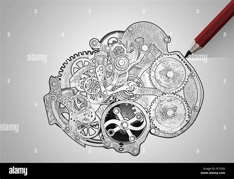 Pencil And Drawn Sketches Of Gears Mechanism Stock Photo 93964376 Alamy