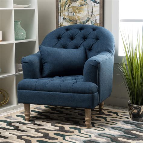 Noble House Annie Dark Blue Fabric Tufted Club Accent Chair Walmart