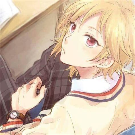 Anime Cute Boy With Blonde Hair Red Eyes And School Uniform Blonde