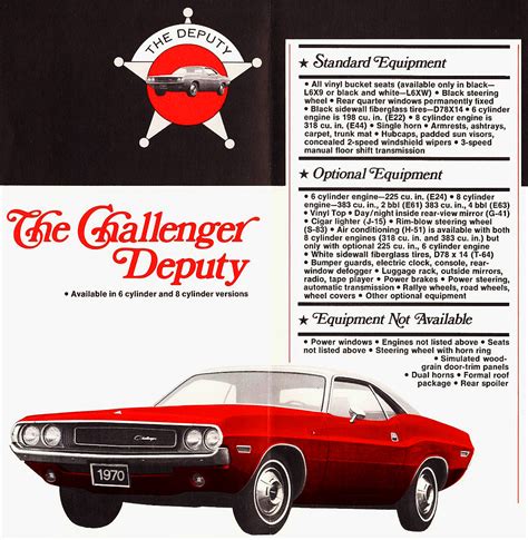 1970 Dodge Challenger Deputy Brochure Page Classic Cars Today Online