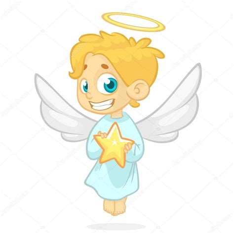 Cute Cartoon Angel Holding A Star Christmas Cartoon Vector