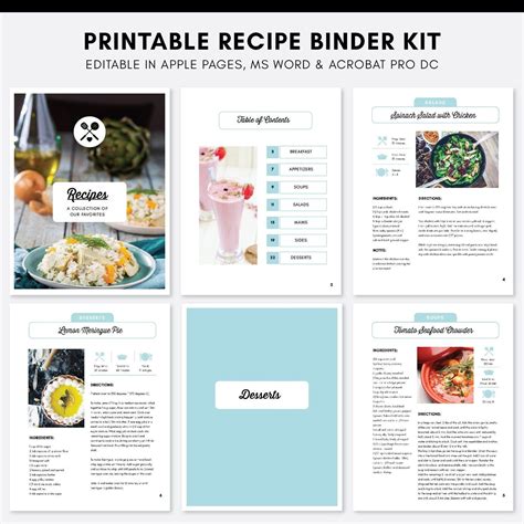Recipe Book Binder Template Editable Cookbook Printable Etsy Binder