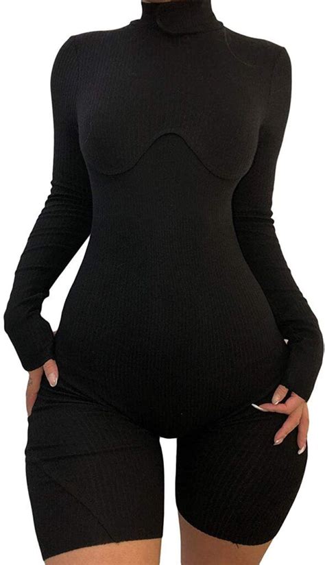 Bodysuits Baddies Outfit Long Sleeve Bodycon Romper Bodycon Romper Jumpsuit One Piece Body